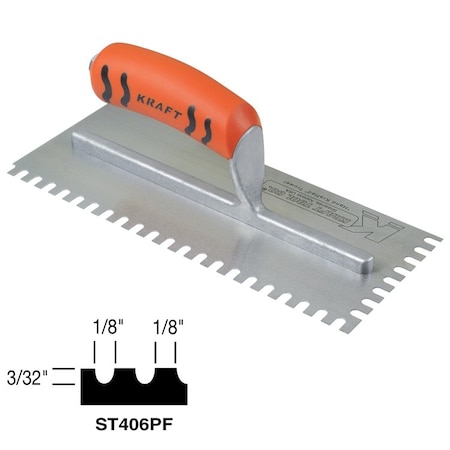 Kraft Tool s 1/8" x 1/8" x 1/16" U-notch Trowel with ProForm Handle ST406PF