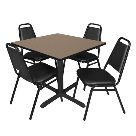 Regency Square Cain Breakroom Table W/ 4 Restaurant Stack Chairs, 36 in W, 36 in L, Noble Oak TB3636NO29BK