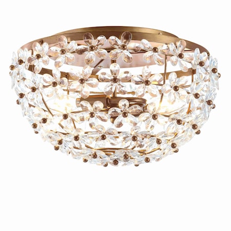Jonathan Y Isabelle 15.5" 2-Light Modern Glam Metal Dome LED Flush Mount w/Crystal Flower Accents, Antique Gold/ JYL9043A