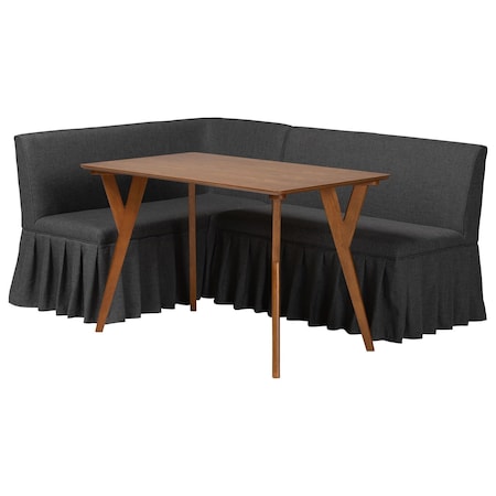 Baxton Studio Randolph 3-Piece Fabric Upholstered Dining Nook Set, Dark Grey 267-14640-10840-ZORO