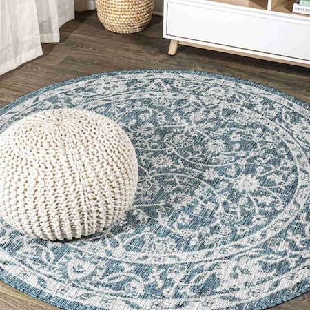 Jonathan Y Palazzo Vine and Border Textured Weave Teal/Gray 5 ft Round Indoor/Outdoor Area Rug SMB103B-5R