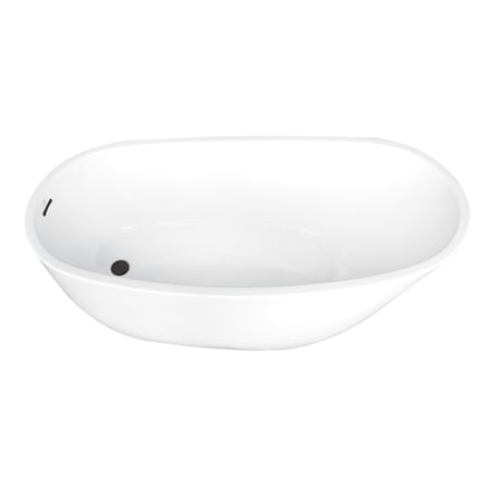 Kingston Brass 68" Acrylic Oval Single Slipper Freestanding Tub with Drain, Glossy White/Matte Black VTRS683128C310