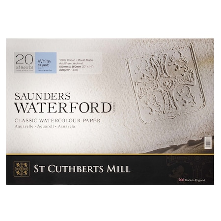 St Cuthberts Saunders Waterford Watercolor Block, Cold Pressed, White, 140lb/300gsm, 20 Sheet, 20x14 inch T46330001011M