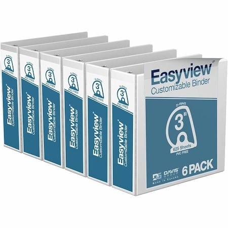 Davis Group Easyview Premium, Angle D Ring, Customizable, View Binder, (White, 3"), PK6 8405-00-06