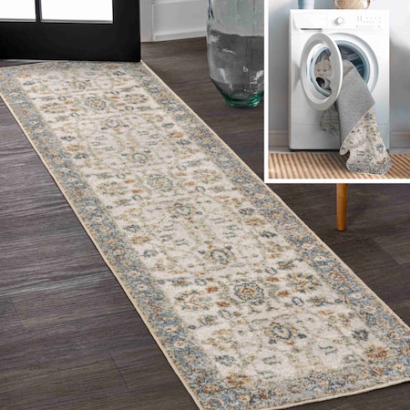 Jonathan Y Hiero Persian Border Low-Pile Machine-Washable Cream/Terra 2 ft. x 8 ft. Runner Rug WSH314A-28