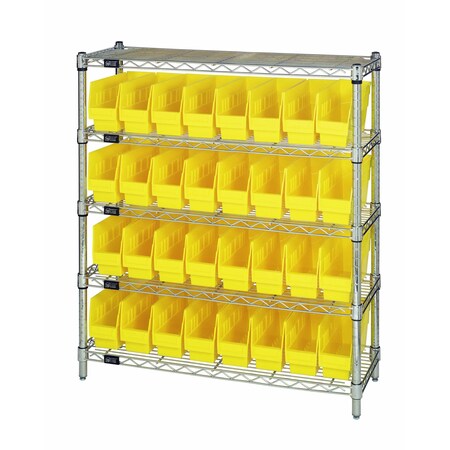 Quantum Storage Systems WIRE SHELVING UNIT WITH BINS YELLOW WR5-39-1236-201YL