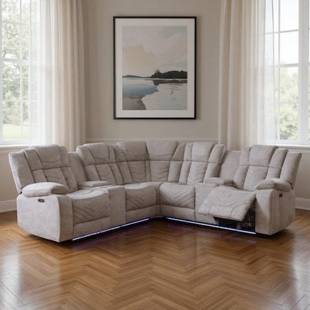 Homeroots Light Gray Fabric Power Reclining Curved Corner Sectional With Console 564423