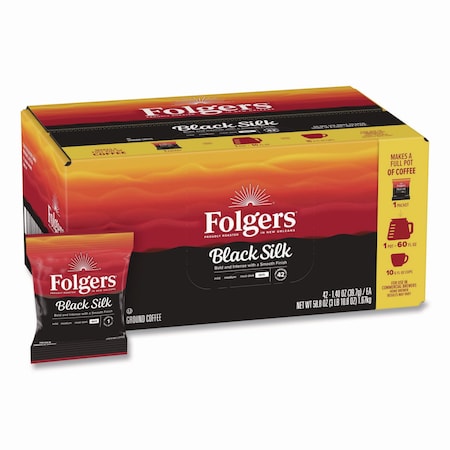 Folgers Coffee, Black Silk, Fraction Pack, Caffeinated, Ground, 4.7 lb, 42 PK 2550000019