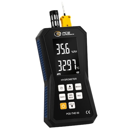 Pce Instruments Temp-humidity datalogger with +/-0.9 deg F accuracy, Type-K input (-4 to 140 deg F) and 32k log PCE-THD 50