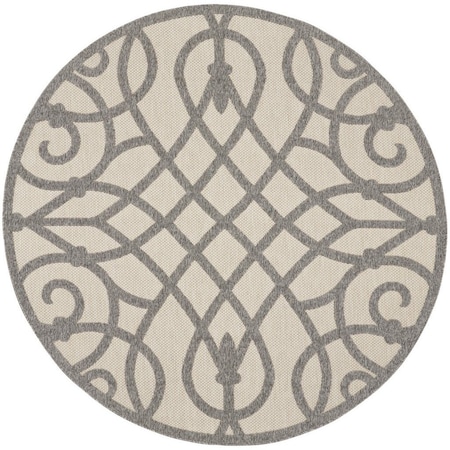 Homeroots 8' Cream And Gray Round Trellis Indoor Outdoor Area Rug 550653