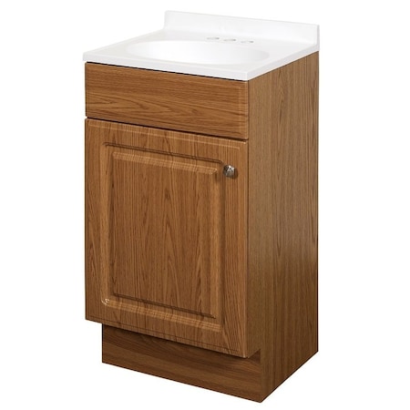 Zenna Home 1-Door Raised Panel Vanity with Top, Wood, Oak, Cultured Marble Sink, White Sink RBC18KK