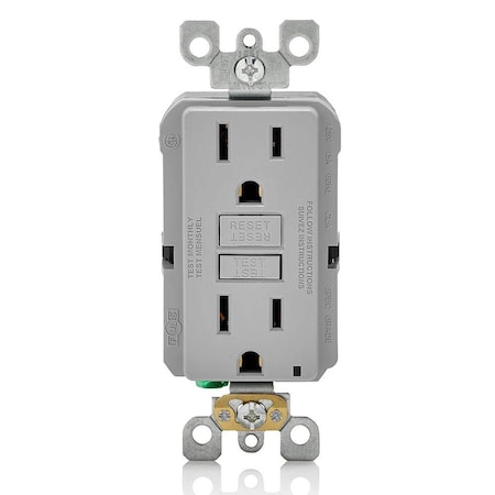 Leviton 15 Amp, Self Test, Non Tamper-Resistant Slim GFCI Outlet with LED Indicator Light - Gray GFNT1-GY