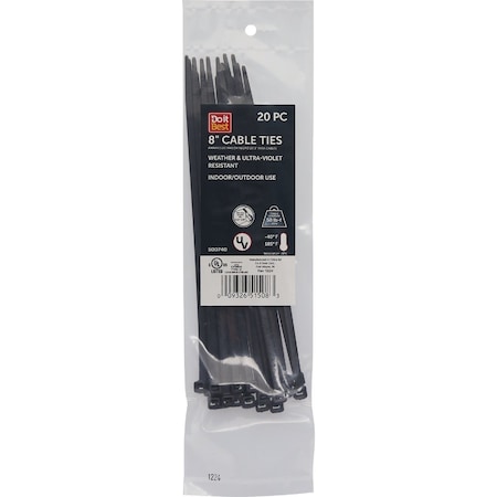 Do It Best 8''x0.189'' Black Molded Nylon Weather Resistant Cable Tie, 20PK LH-S-200-8-UVB-20