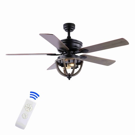 Jonathan Y Jasper 52" 2-Light Farmhouse Industrial Iron Dome Shade LED Ceiling Fan With Remote, Black JYL9613A