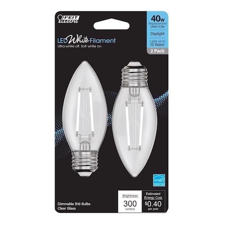 Feit Electric White B10 E26 (Medium) Filament LED Bulb Daylight 40 Watt Equivalence, 2PK BPETC40950WFIL2