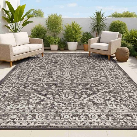 Jonathan Y Malta Bohemian Medallion Textured Weave Black/Gray 5 ft. x 8 ft. Indoor/Outdoor Area Rug SMB104C-5