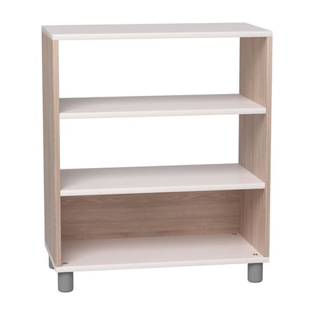 Beleduc By Playwell Torino 27.6inx14.2in Narrow 3-Layer Open Shelf, Vertical Storage, White/Oak HPL, 32.6inH, 3+ 846023