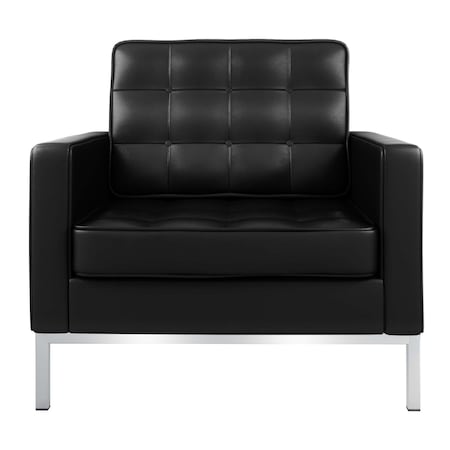 Homeroots 31" Black and Silver Italian Leather Tufted Club Chair 520660