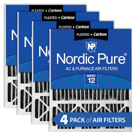 Nordic Pure 20x25x5 Plus Carbon Pleated Air Filter, High Capacity, MERV 12, 4 PK 20x25x5HPM12C-4