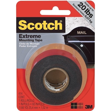 Scotch 414 Mounting Tape, 60 in L, 1 in W, Black 414H-DC