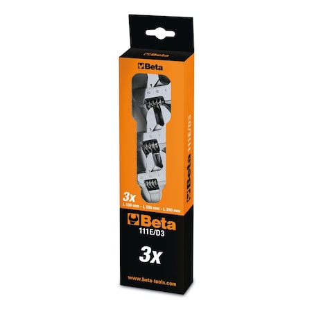 Beta 111E  Set of 3 Adjustable Wrenches with 15° Angled Head, 5.9 ', 7.87 ', 9.84 ' 111E/D3