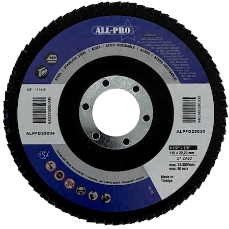 Cooper Lighting Flap Disc, 4 1/2", 7/8", ZA, T27, 60 Grit, 10PK ALPFD29030
