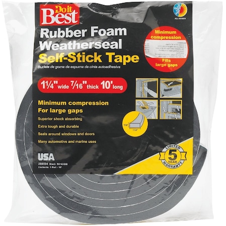 Do It Best 1-1/4'' W x 7/16'' T x 10 Ft. L Black Rubber Foam Weatherstrip Tape R516HDB