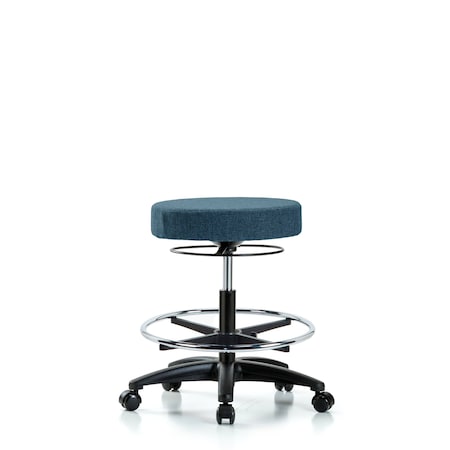 Blue Ridge Ergonomics Rutledge Fab Stool without Back - Med Bench Height with Chrome Foot Ring and Casters in Blue Fab BR-FMBSO-RG-CF-RC-F43