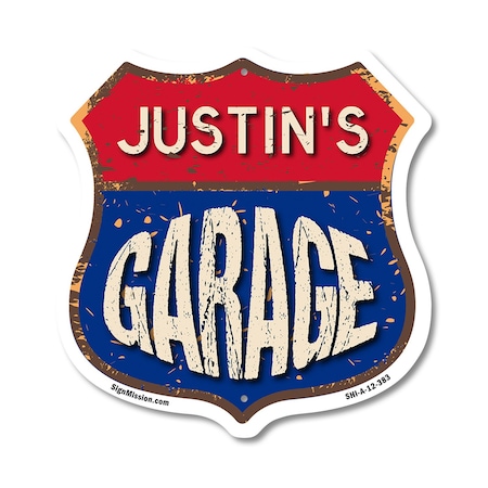 Signmission Justin's Garage, 12 Inch X 12 Inch, Aluminum Metal Sign SHI-A-12-383-JUSTIN
