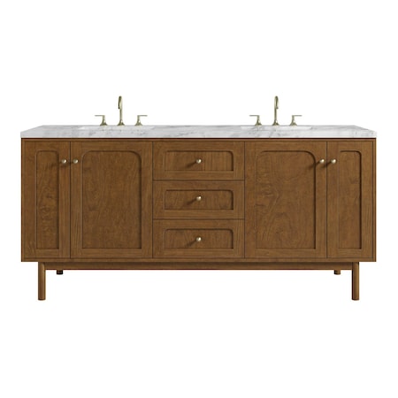 James Martin Vanities Laurent 72" Double Vanity, Honey Oak w/ 3 CM Carrara Marble Top 545-V72-HNO-3CAR