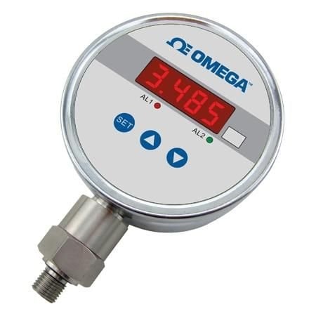 Omega Digital Pressure Gauge, Dual Alarms, Gauge, 0 psi to 300 psi, 0.25 %, 1/4 " NPT Male, 4 Digit, DC P DPG104-300G