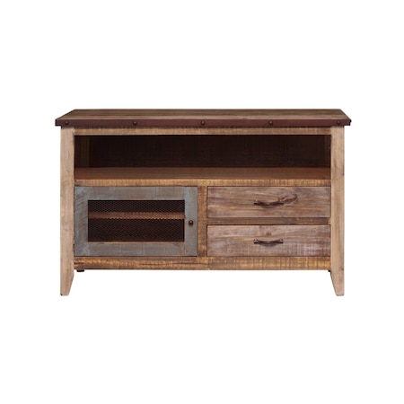 Homeroots 53" Brown Solid Wood Cabinet Enclosed Storage Distressed TV Stand 528762
