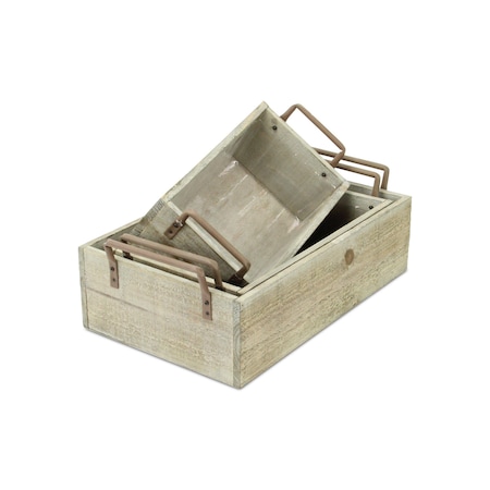 Homeroots Set of Three Brown Solid Wood And Metal Crate, 3PK 487691