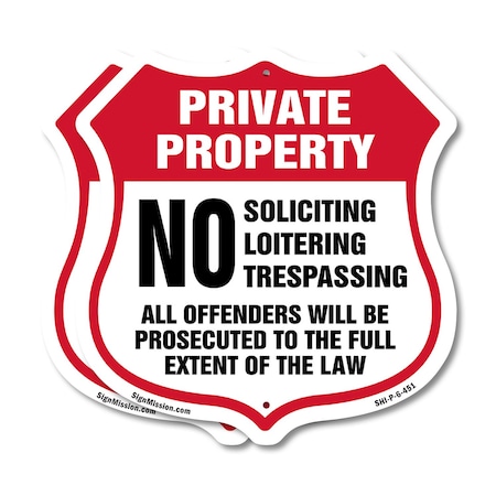 Signmission Private Property Shield Sign No Soliciti, 6 inch X 6 inch, Plastic Sign, 2PK SHI-P-2PACK-6-451