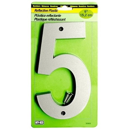 Hy-Ko 30800 Series Reflective Sign, Character 5, 6 in H Character, BlackSilver Character, Plastic 30805