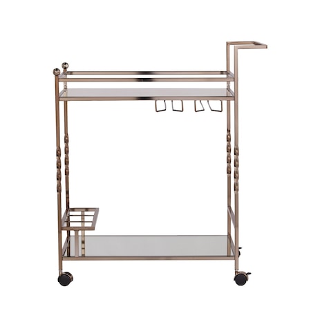 Homeroots Champagne Metal And Mirrored Glass Rolling Bar Cart With Wine Storage 402581