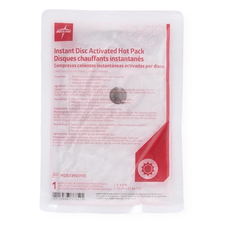 Medline Disc-Activated Nonwoven Instant Hot Packs, Size L, 6in x 9in, 24PK MDS139009D