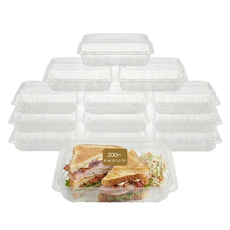 Eco Harmony Products Food Storage Container, Hinged, Plastic, Translucent, 9" x 6.25", 200PK 804621
