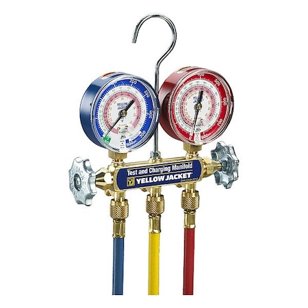 Yellow Jacket Manifold Gauge Set, 5 ft L, 3 1/8 in Gauge 42201
