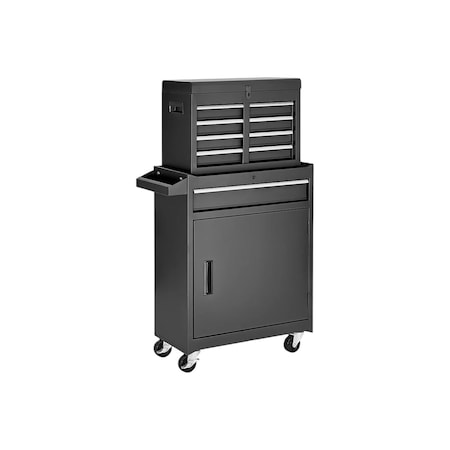 Homeroots Set of Two Black Multi-Tier Steel Rolling Cabinet With Lid, 2PK 714588