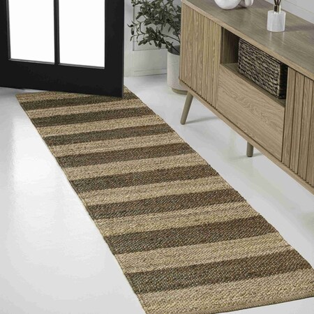 Jonathan Y Jayden Rustic Farmhouse Woven Jute Stripe Natural/Brown 2 ft. x 8 ft. Runner Rug NRF202A-28