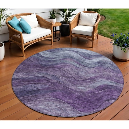 Homeroots 8' Purple And Gray Round Abstract Washable Indoor Outdoor Area Rug 618174