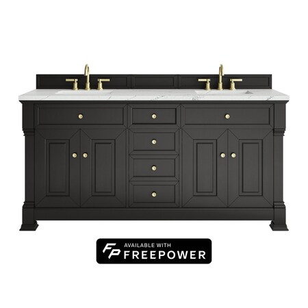 James Martin Vanities Brookfield 72 in. Double Vanity, Black Onyx w/ 3 CM Ethereal Noctis Silestone Top 547-V72-BKO-FENC