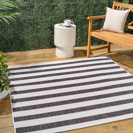 Jonathan Y Aveiro Wide Stripe Black/Cream 4 ft Square Indoor/Outdoor Area Rug SMB112B-4SQ