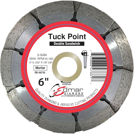 Continental Abrasives 5in x .250in x 7/8in-5/8in Premium Sandwich 2 Blade Diamond Tuck Pointing Blade DB-00738