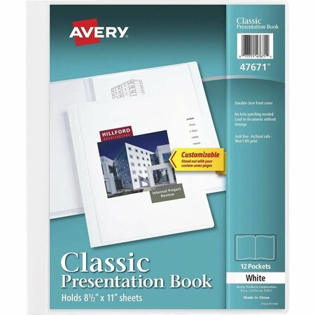 Avery reg White Presentation Book, Clear Window Front, 12 Pockets 47671, White, 2PK AVE47671