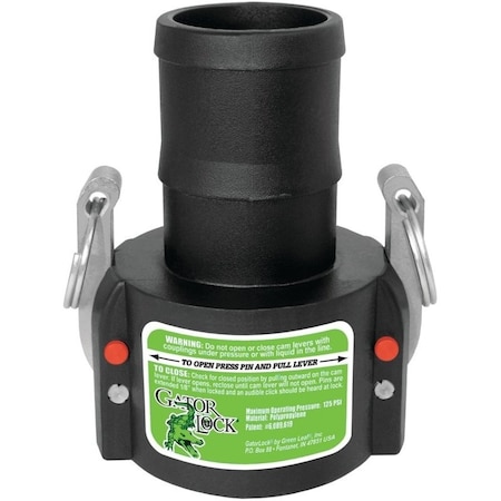 Green Leaf Cam Lever Coupling, 2 in, Female x Hose Barb, Glass Filled Polypropylene GLP 200 C