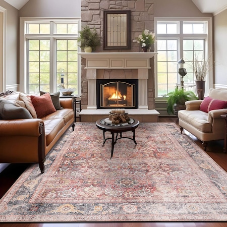 World Rug Gallery Vintage Bordered Machine Washable Non Slip Area Rug 10 ft x 14 ft Red 6027RED10X14