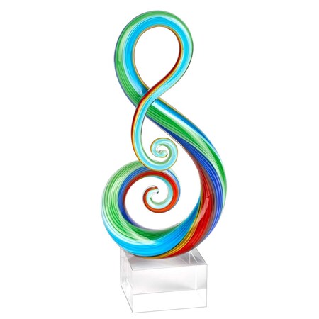 Homeroots 12" Clear and Rainbow Murano Glass Modern Abstract Tabletop Sculpture 376080