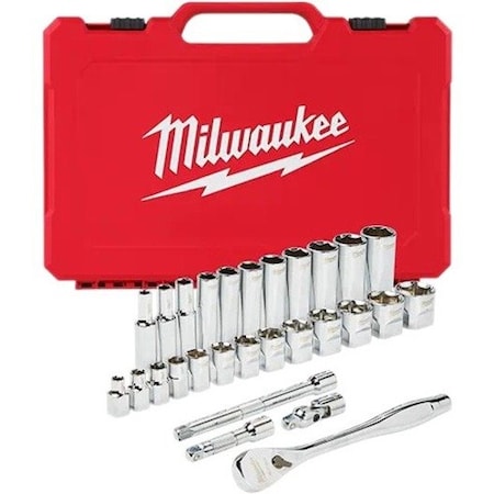 Milwaukee Tool 3/8 in. Drive 28 pc. Ratchet & Socket Set- SAE 48-22-9408